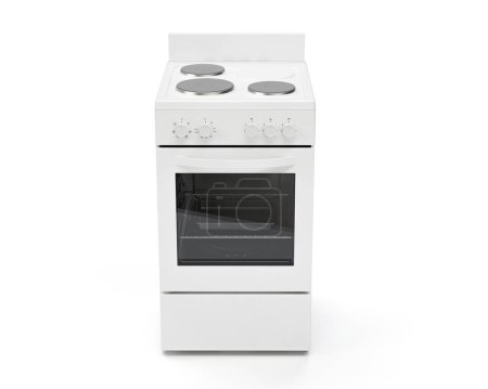 Téléchargez les photos : Une cuisinière et un appareil électroménager indépendants génériques blancs sans marque sur fond isolé - rendu 3D - en image libre de droit
