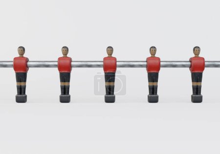 Téléchargez les photos : Une seule ligne de figurines usées d'un baby-foot vintage ou d'une table de baby-foot de style kit ressemblant à l'équipe nationale belge - rendu 3D - en image libre de droit