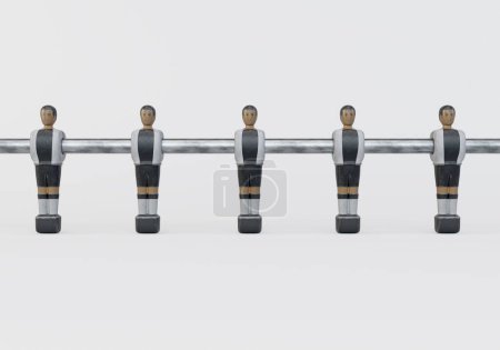 Téléchargez les photos : Une seule ligne de figurines usées d'un baby-foot vintage ou d'une table de baby-foot stylisée en kit ressemblant à l'équipe nationale d'Allemagne - rendu 3D - en image libre de droit