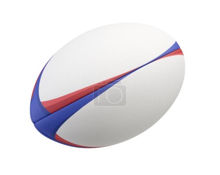 Foto de Una pelota de rugby de textura blanca con elementos de diseño de color sobre un fondo aislado - 3D render - Imagen libre de derechos
