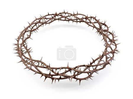 Téléchargez les photos : Branches of thorns woven into a crown depicting the crucifixion - 3D render - en image libre de droit
