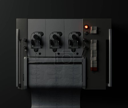 Téléchargez les photos : A russian polygraph lie detector machine drawing lines on graph paper on a dark moody studio background - 3D render - en image libre de droit