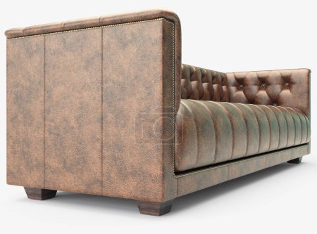 Téléchargez les photos : Un long canapé de luxe en cuir Chesterfield sur fond de studio blanc isolé - rendu 3D - en image libre de droit