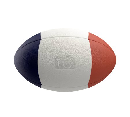 Photo for A white textured rugby ball with color design representing the France national flag on a isolated background - 3D render - Royalty Free Image