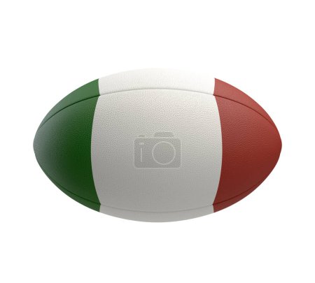 Photo for A white textured rugby ball with color design representing the Italy national flag on a isolated background - 3D render - Royalty Free Image