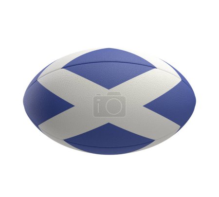 Photo for A white textured rugby ball with color design representing the Scotland national flag on a isolated background - 3D render - Royalty Free Image