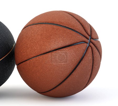 Photo for A pair of regulation orange and black rubber basketballs on an isolated white studio background - 3D render - Royalty Free Image