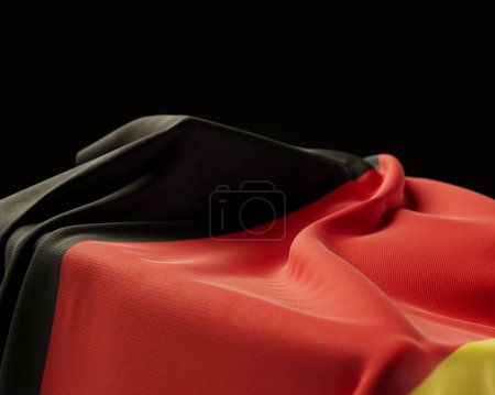 Téléchargez les photos : Un drapeau allemand drapé sur un socle de pierre sur un fond de studio sombre isolé - rendu 3D - en image libre de droit