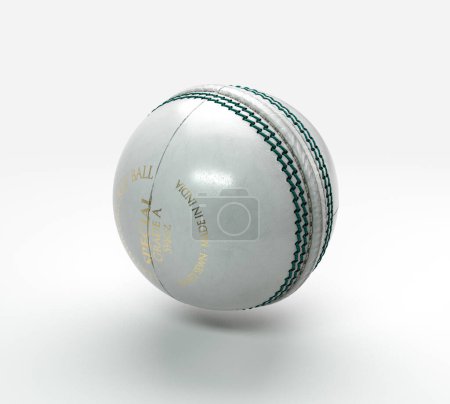 A regular white cricket ball with green stitching on an isolated background - 3D render