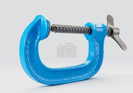 Photo for A blue vintage styled G-clamp tool on an isolated white studio background - 3D render - Royalty Free Image