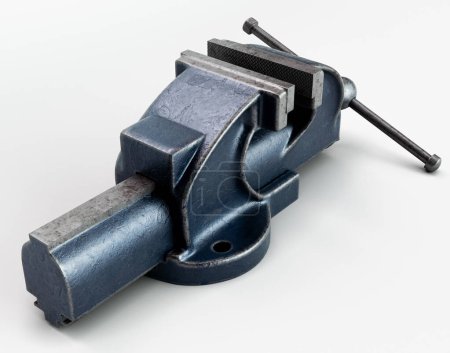 An industrial cast iron bench vice grip on an isolated white background - 3D render