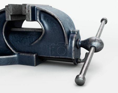 An industrial cast iron bench vice grip on an isolated white background - 3D render