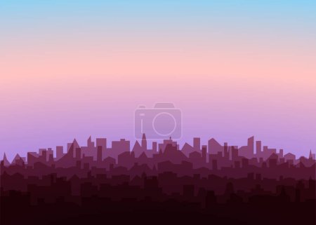 Téléchargez les photos : Paysage urbain avec lever de soleil. Paysage matinal de silhouettes modernes de la ville. Fond Cityline. Illustration Jpeg - en image libre de droit
