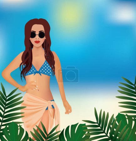 Téléchargez les photos : Woman wearing summer bra and pareo. vector illustration - en image libre de droit