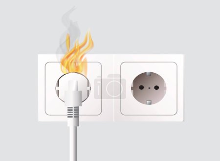 Short circuit electric outlet fire, vector