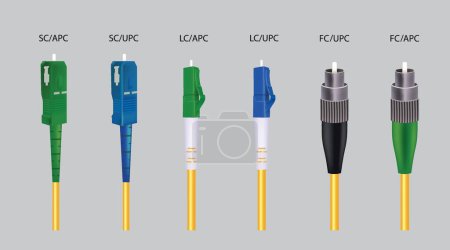 Fiber optic cables UPC and APC connectors, vector