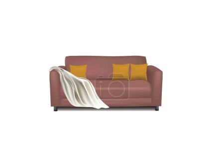 Brown sofa  with blanket, vector