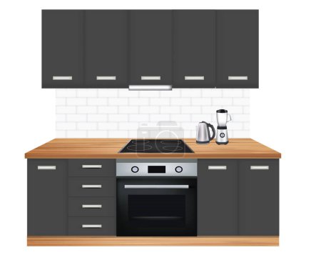 Black kitchen design, vector illustration