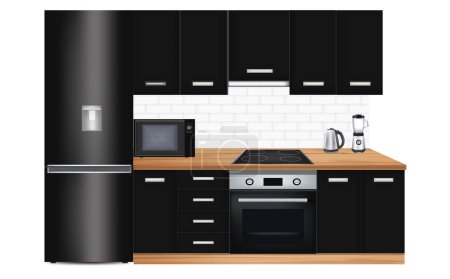 Black kitchen design, vector illustration