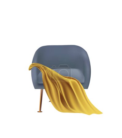 Blue sofa chair with yellow blanket, vector