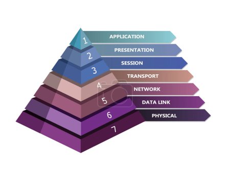Modelo de red OSI de 7 capas presentado en pirámide, vector