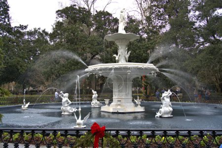 Photo for Fountain in Forsyth Park, Savannah, Georgia Decorated for Christmas - Royalty Free Image