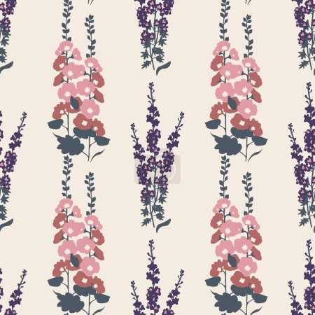 Illustration for Seamless hollyhock and delphinium vector pattern - Royalty Free Image