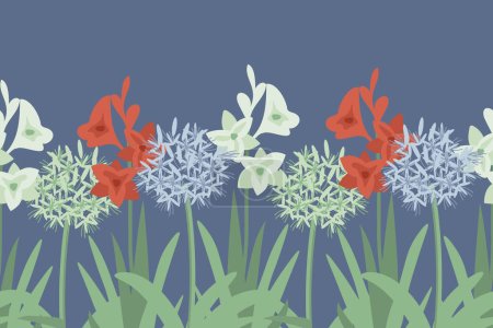 Illustration for South Africa flowers background, tritonia and agapanthus - Royalty Free Image