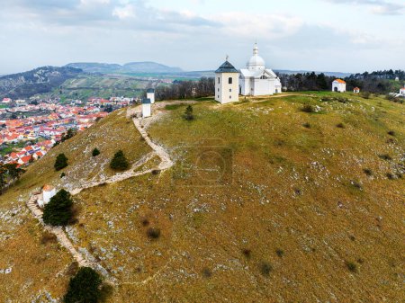 Stations on the Way of the Cross on Holy Hill in Mikulov, Moravia, Czech Republic. Historic landmark and pilgrimage place dating back to 15th century. Many later additions between 16th and 18th centuries