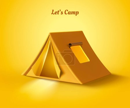 Illustration for Small camping tent element in 3d illustration over yellow background - Royalty Free Image