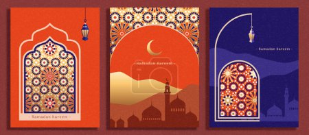 Ilustración de Plantillas Ramadán con hermoso diseño de patrones árabes. - Imagen libre de derechos