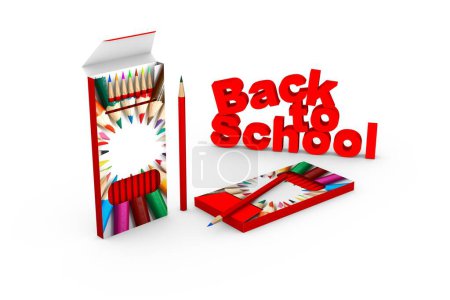 3D rendering of a box of pencils on white background tex back to school