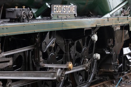 Foto de Close up of the Drive Wheels on the steam locamotive Eddystone at Swanage Steam Railway, Swanage, Dorset, Reino Unido on 12 February 2023 - Imagen libre de derechos