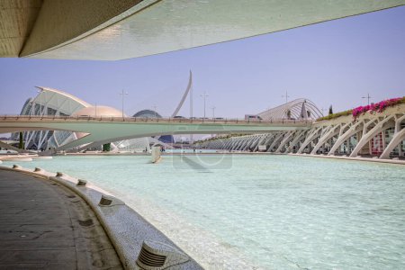 Photo for The Hemisferic, Science museum and Umbracle seen from beneath the Palau de les Arts in The City of Arts and Sciences, Valencia, Spain on 25 August 2023 - Royalty Free Image