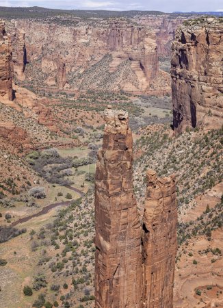 Photo for Close up of Iconic Spider rock - a towering sandstone spire seen from the south rim of Canyon de Chelly National Monument, Arizone, USA on 19 April 2024 - Royalty Free Image