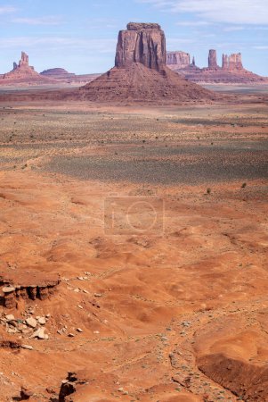 Large red sandstone buttes in Monument  Valley from the valley floor at John Ford's point in Arizona, USA on 22 April 2024