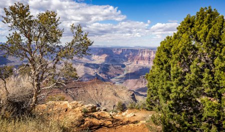 Dramatischer Blick auf den Grand Canyon vom Navajo Point auf der Wüstenaussichtsfahrt am Südrand, Arizona, USA am 28. April 2024