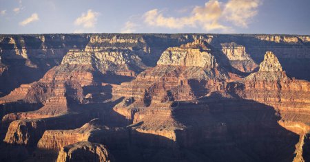 Panoramic view of the Grand Canyon at sunset from Bright Angel trailhead in Arizona, USA on 29 April 2024
