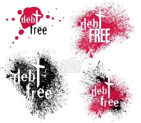 Illustration for Graphic Christian debt free splatter icon announcement with ink splatters referencing Jesus Christs sacrificial blood at Calvary. Design can be used for church display, religious and Easter themes - Royalty Free Image