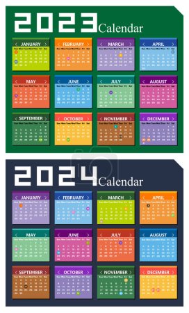 Téléchargez les illustrations : Année vectorielle du calendrier 2023 et 2024 - en licence libre de droit