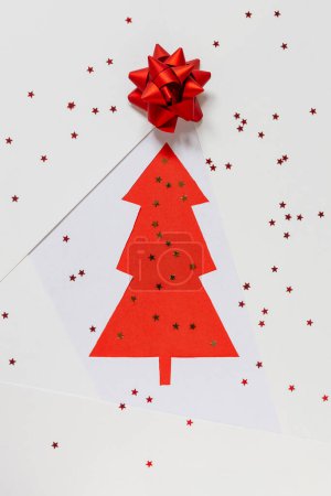 Photo for Christmas festive flat lay composition with ribbod and glitter - Royalty Free Image