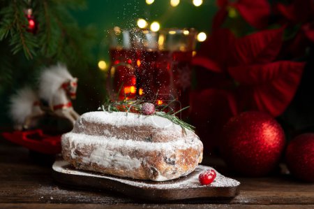 Photo for Christmas composition with festive traditional stollen. Christmas and New Year home holidays concept. - Royalty Free Image