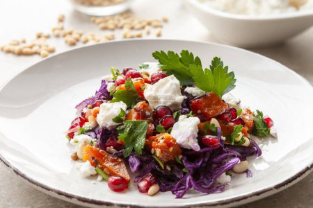  Vegan vegetarian salad with fresh vegetables and tofu