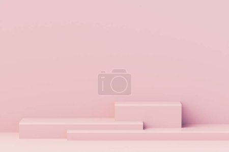 Téléchargez les photos : Scène minimale avec composition vide cube rose pastel podium pour produit et fond abstrait. maquiller forme géométrique dans des couleurs pastel. Illustration 3d - en image libre de droit