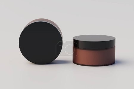 Photo pour Amber Glass Cosmetic Multiple Jars Mockup. 3D Rendering - image libre de droit