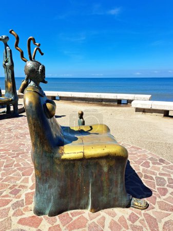 Photo for Puerto Vallarta Jalisco, Mexico - Oct 25 2022: The boardwalk of Puerto Vallarta, Jalisco in Mexico is an open-air art gallery in which sculptures and statues of various artists are exhibited - Royalty Free Image