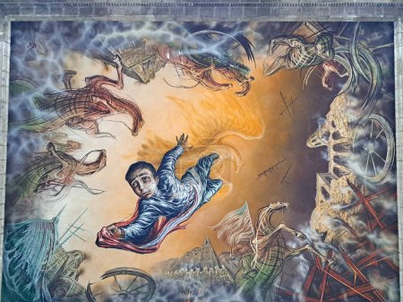 Photo for Mexico City, Mexico - August 9, 2023: Mural The North American Intervention in Honor of the Children Heroes on the ceiling of the entrance to the National Museum of History in Chapultepec Castle - Royalty Free Image