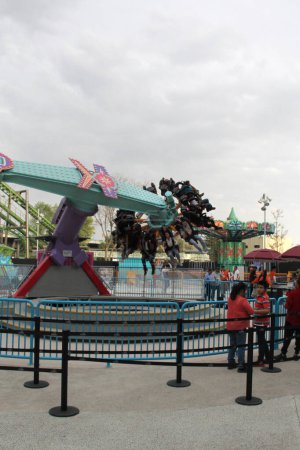 Photo for Mexico City, Mexico - Mar 20 2024: Parque Urbano Aztlan in the Second Section of the Chapultepec Forest an amusement park with mechanical and skill games - Royalty Free Image