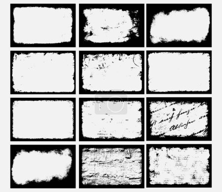 Téléchargez les illustrations : Set of the Frame Grunge vector texture isolated on white background - en licence libre de droit