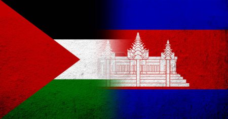 Téléchargez les photos : Drapeau de la Palestine et du Royaume du Cambodge (Kampuchea) Drapeau national. Grunge arrière-plan - en image libre de droit